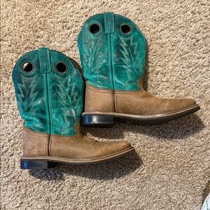 Kids Western Boots in Brown and Teal